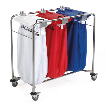 3 Bag Laundry Cart c/w Blue, Red and White Lids 3 Bag Laundry Cart c/w Blue, Red and White Lids