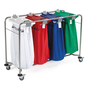 4 Bag Laundry Cart c/w Blue, Green, Red and White Lids 4 Bag Laundry Cart c/w Blue, Green, Red and White Lids