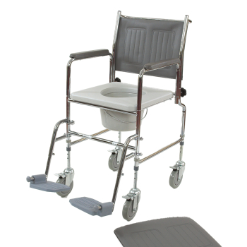 Mobile Commode Adjustable Height c/w Footrests